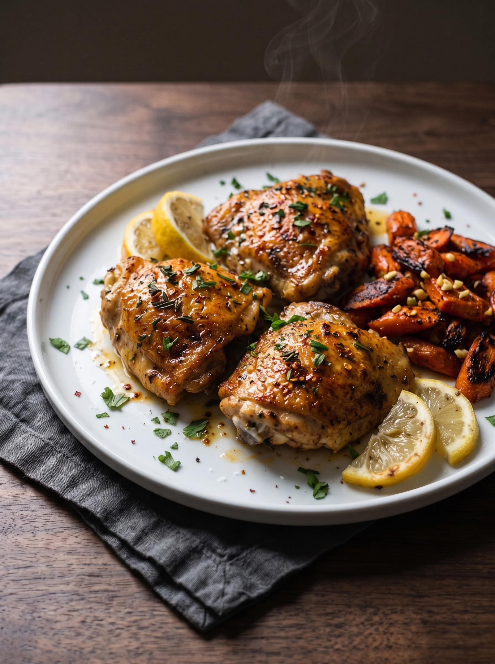Lemon Herb Chicken Thighs with Roasted Carrots — Website mobile hero 3:4